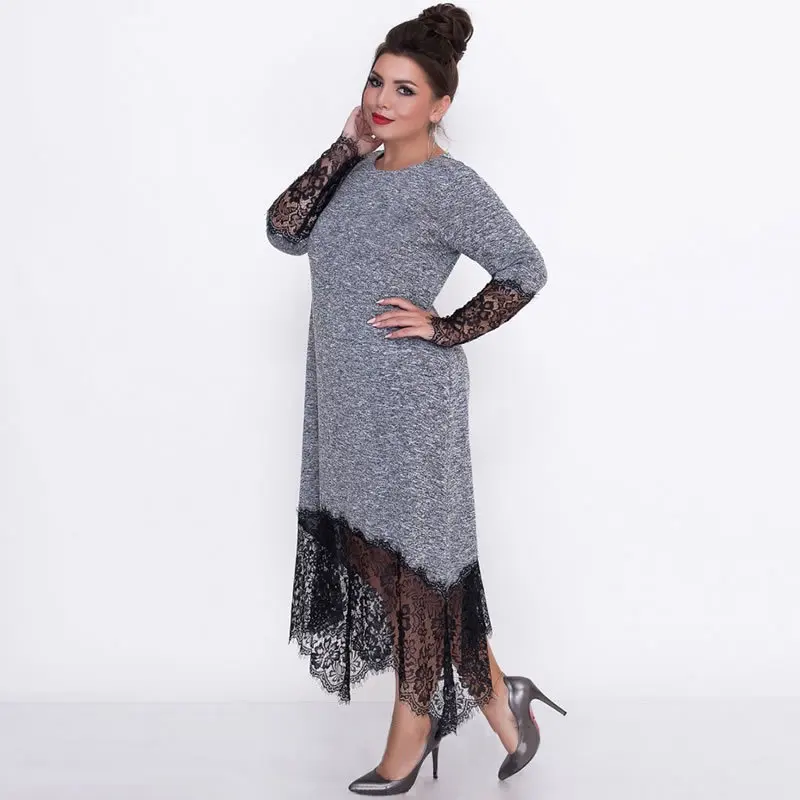 2XL-6XL сексуальное платье большого размера весеннее летнее платье большого размера элегантное кружевное сексуальное платье женские платья размера плюс женская одежда - Color: 1737blue