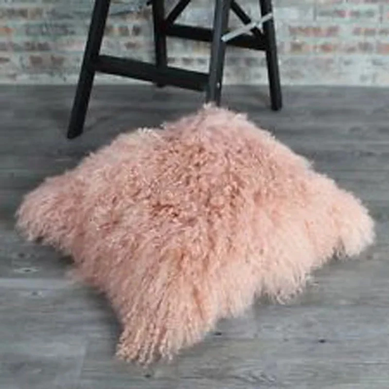Двухсторонний Диванный светло розовый наволочка из монгольского меха ягненка
