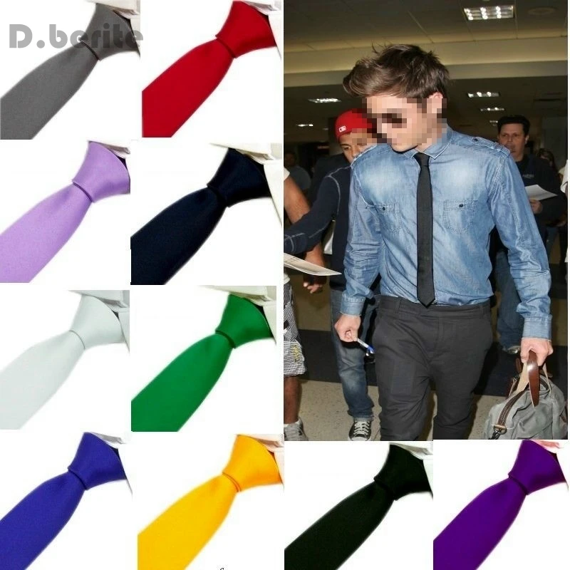 Мужской повседневный однотонный тонкий шелковый галстук ручной работы для