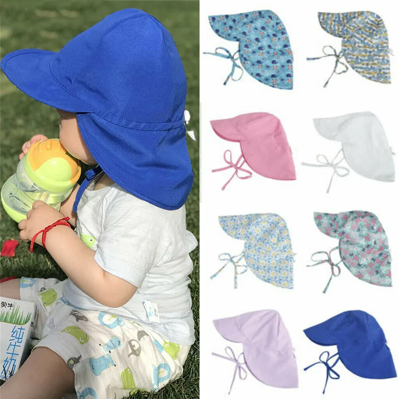 Summer Baby Sun Hat Children Outdoor Neck Ear Cover Anti UV Protection Beach Caps Kids Boy Girl Swimming Flap Cap For 0-5 Years