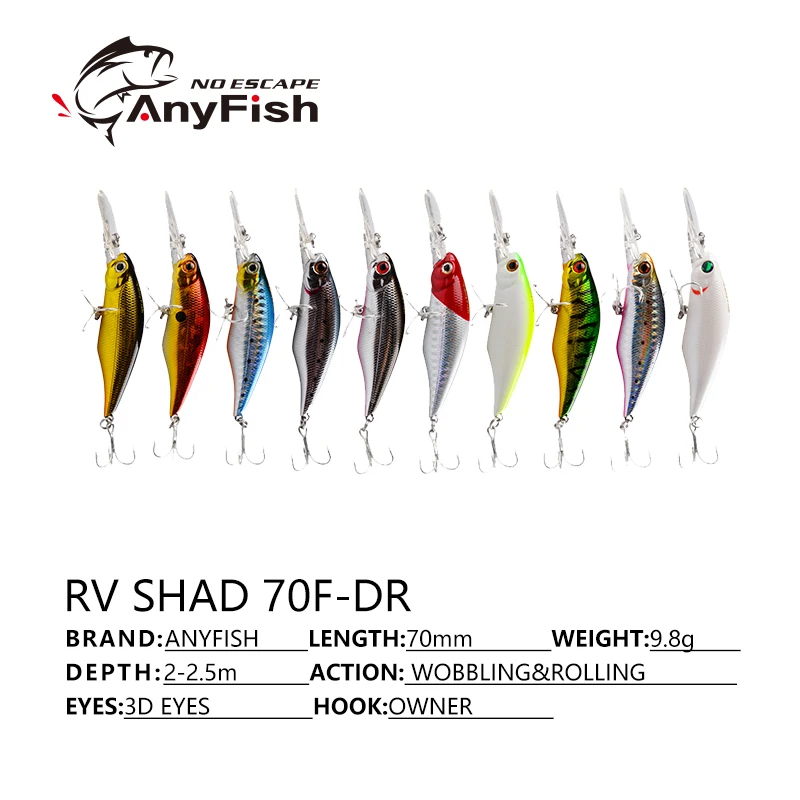 ANYFISH STAR RV SHAD 70F DR плавающая приманка для рыбалки 7 см 9 8 г жесткая с 3D глазами