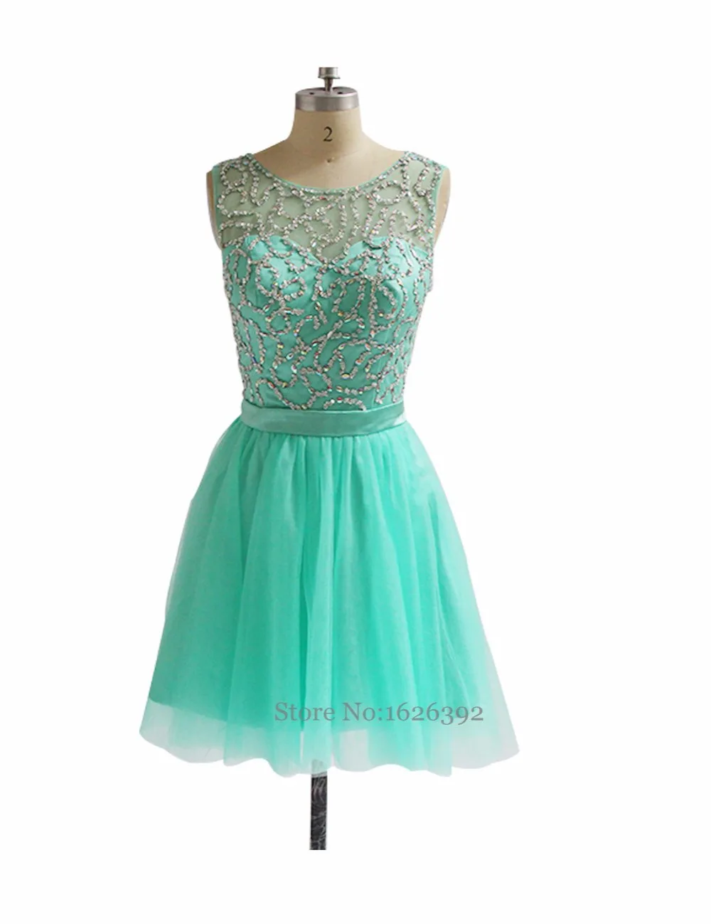 2017 Настоящее Модель Mint Green Cocktail Dress Cap Рукавом See Through A-Line Кристалл Партии Платья