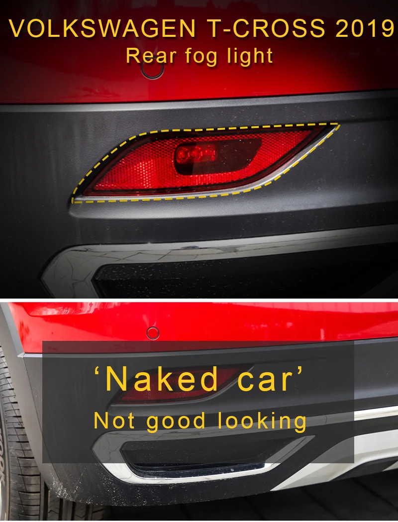 For Volkswagen T-CROSS Car Styling Rear Fog Light Lamp Cover Trim Frame Sticker Exterior Accessories