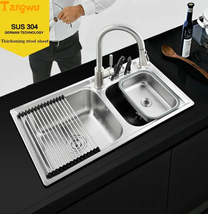 Кухонные раковины Tangwu Kitchen 304 из нержавеющей стали встраиваемая проволочная