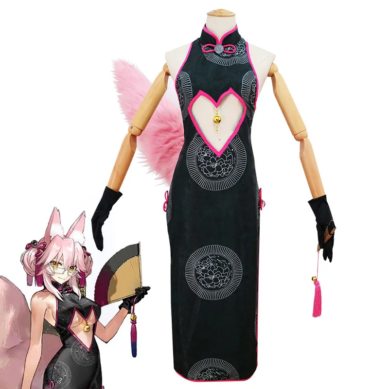 FGO Fate Grand Order Tamamo no Mae Koyanskaya Fox Secretary cheongsam платье униформа наряд маскарадные костюмы и парик очки веер