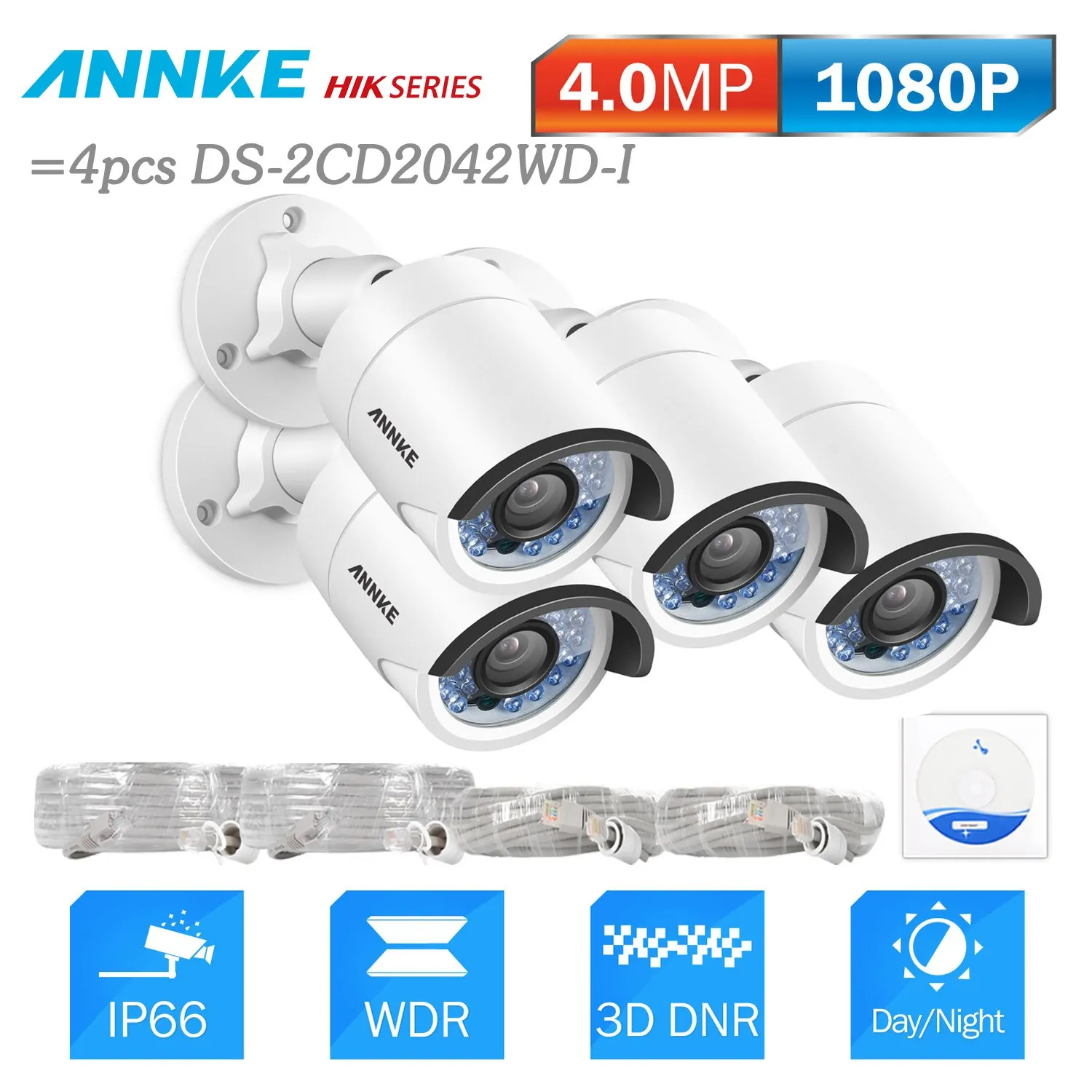 ANNKE 4 шт. МП HD POE камера безопасности пули IP 30 м ночное видение с IP66 Открытый