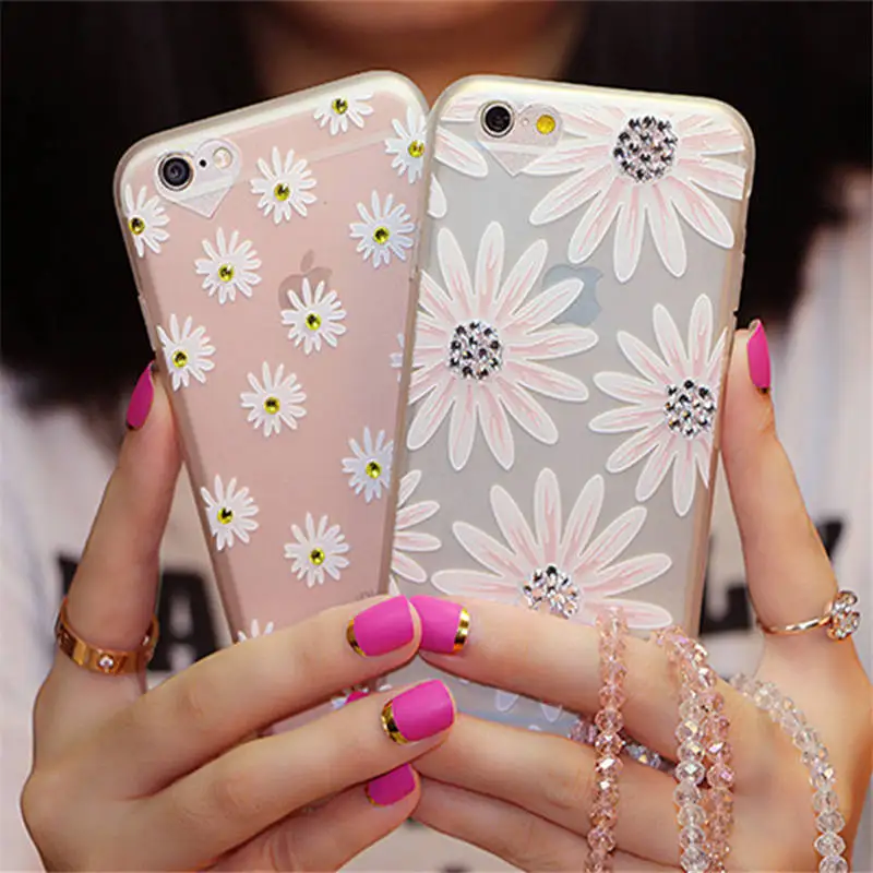 Small Fresh Sun Flower For Iphone 6 6S 7 Plus With Rhinestone Lanyard All Inclusive Phone Case |