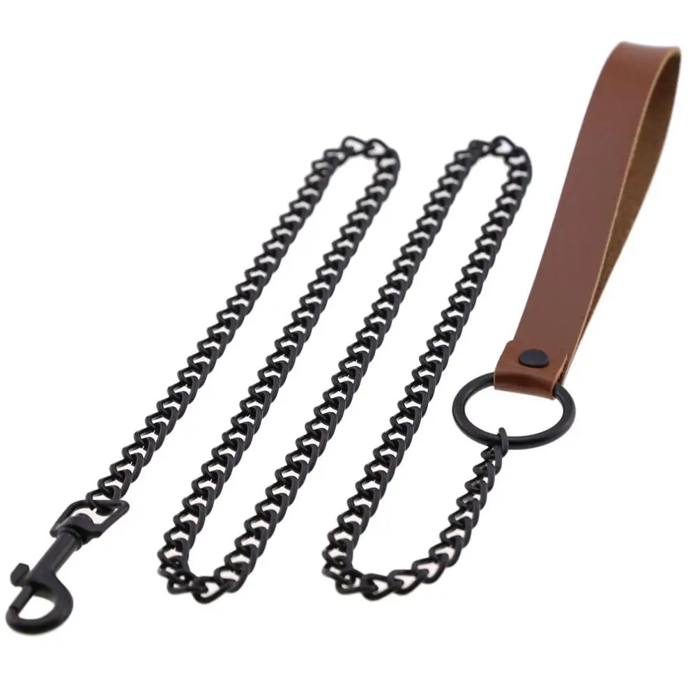 brown Из искусственной кожи ручка ПЭТ Тяговый канат темная цепь черного металла Тяговый ремень, секс-игрушки для пары - Окраска металла: brown