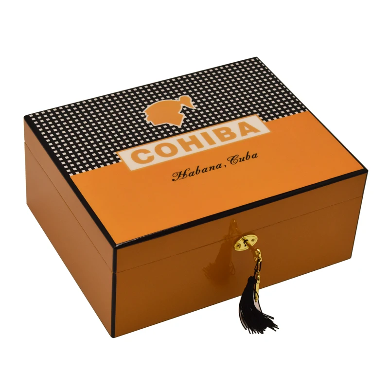 Оранжевый Cohiba humidor коробка глянцевая 50~ 75 CT сигары Humidor коробка с гигрометром puros habanos - Цвет: Оранжевый