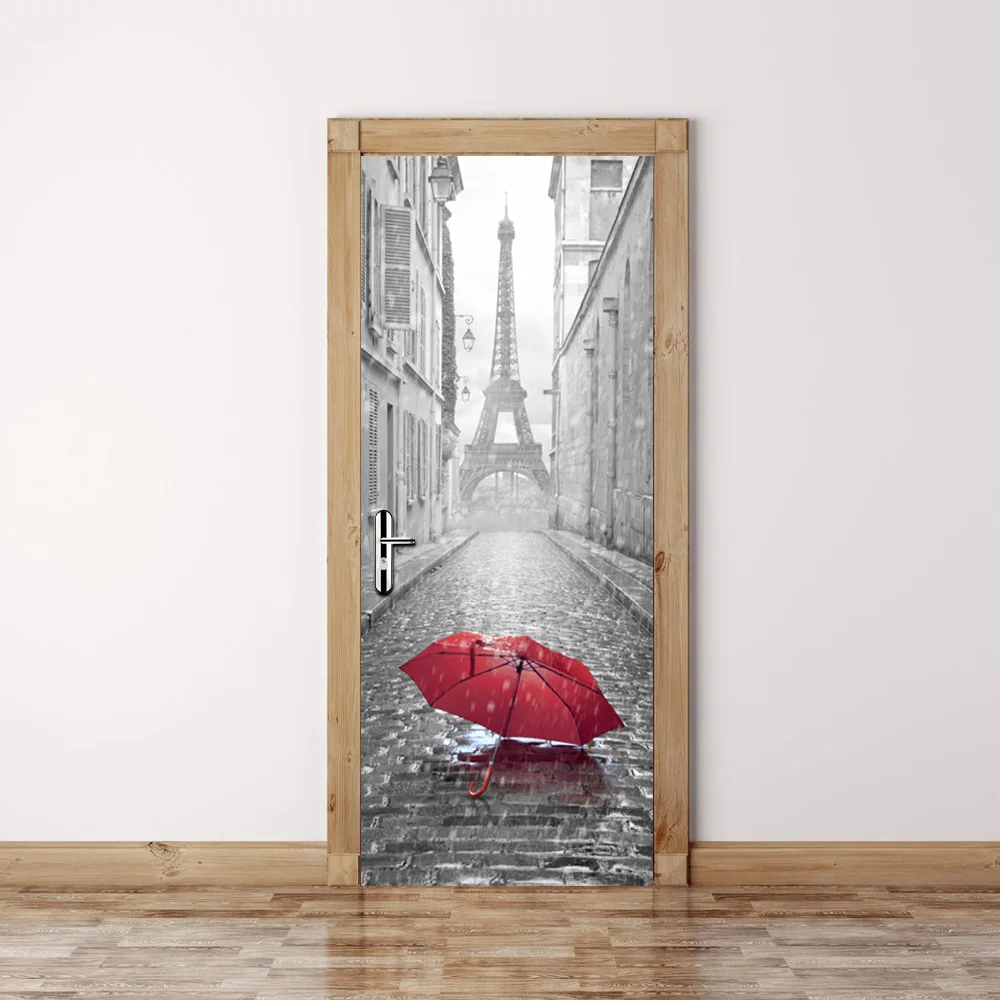 Door Stickers Home Decor Sticker 3d Rainy Umbrella Theme 77x200cm Mural Decal Bedroom Decoration Wall Sticker