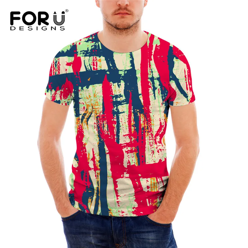 FORUDESIGNS крутая красочная Мужская футболка с геометрическим принтом дизайнерская