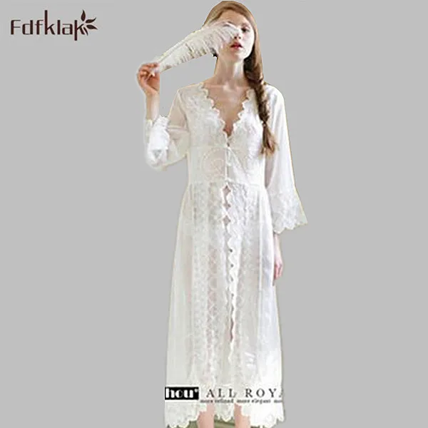 Летняя женская ночная рубашка винтажная кружевная белая Q903|white long nightgown|long