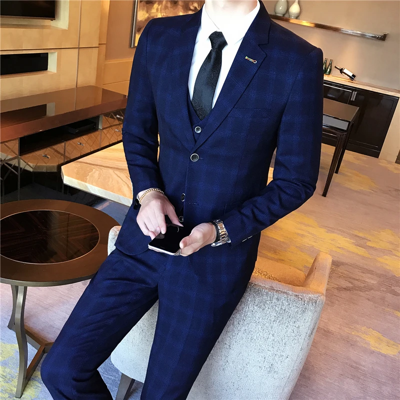 Men's Blazer Men Soft Comfortable Khaki Blue Suit Jacket Male Plaid Slim Single Breasted High Quality Jaquetas Homens Size M 3XL | Мужская