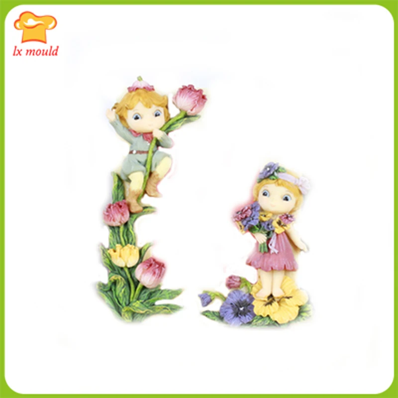 

Garden Doll Silicone Mould 2d silicone fondant mold-friends in the garden