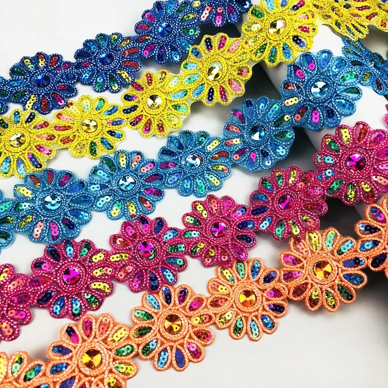 width 6cm National style vintage color sequin embroidery flower lace with glue DIY hanfu kimono doll cloth Handmade accessories | Дом и сад