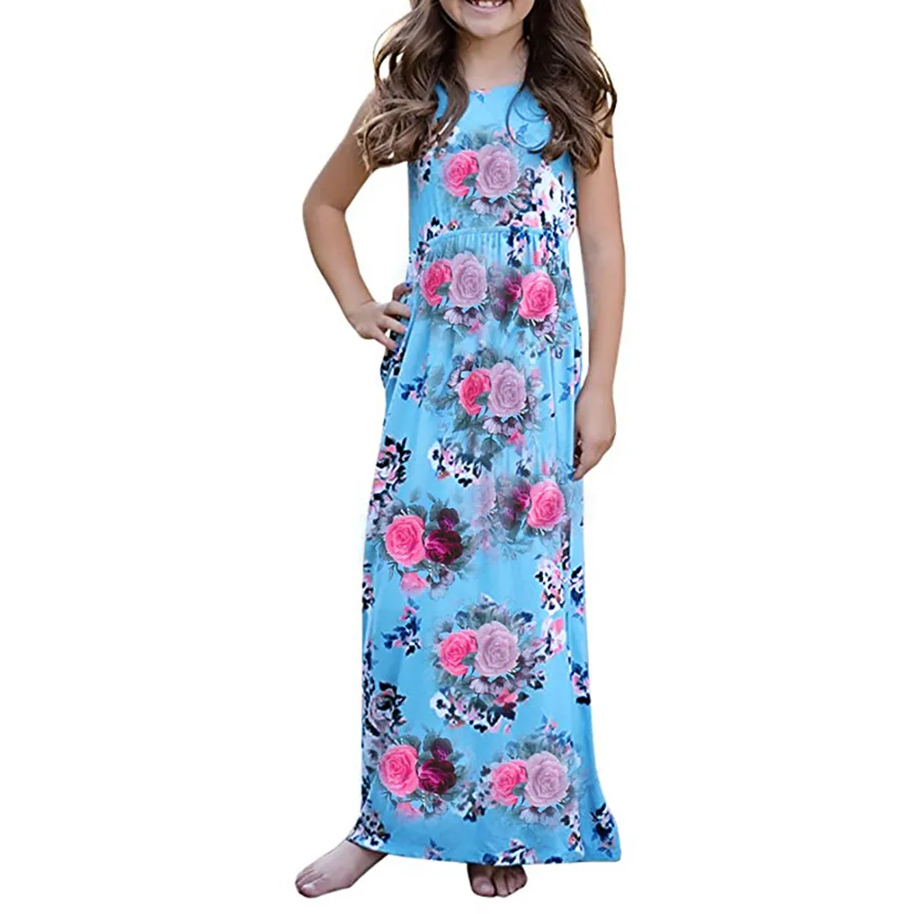 LONSANT Children Girls Dress Toddler Baby Floral print long Kids Party Beachwear Dresses Outfit Sundress | Детская одежда и обувь