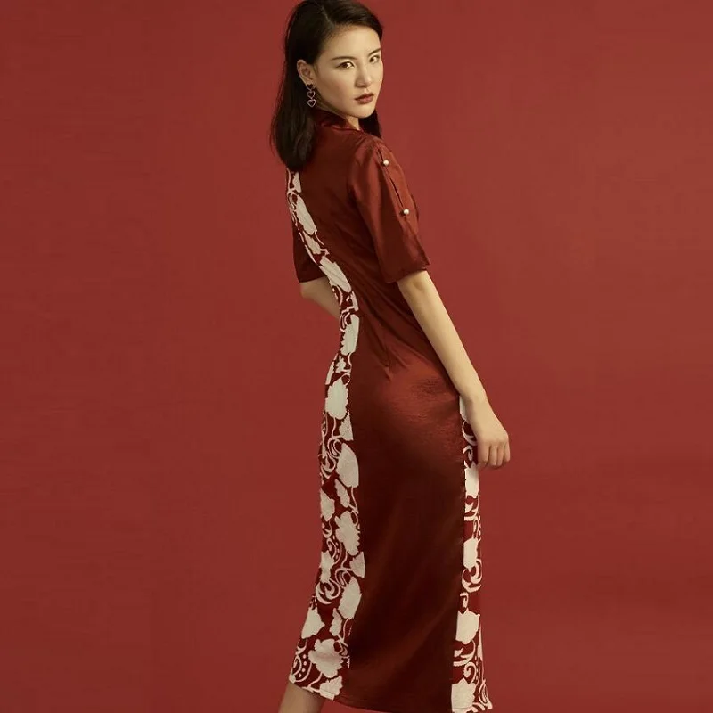 Modern Chinese Cheongsam Qipao Women Shanghai Tang Casual Stain Dress Retro Robe Vintage Femme 2019 Summer Dresses TA1446 | Тематическая
