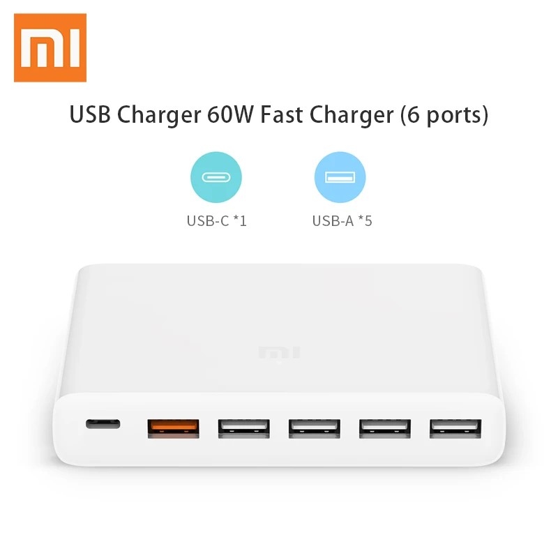 Оригинальный Xiaomi Mi USB C 60 Вт (всего) зарядное устройство Smart выход 1 тип c 5 A Dual QC 3 0 Quick