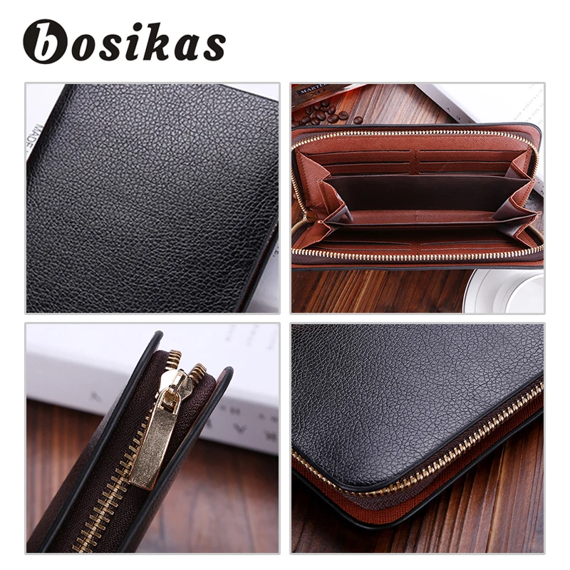 BOSIKAS новые мужские кошельки бумажник с застёжкой молнией объемное пространство