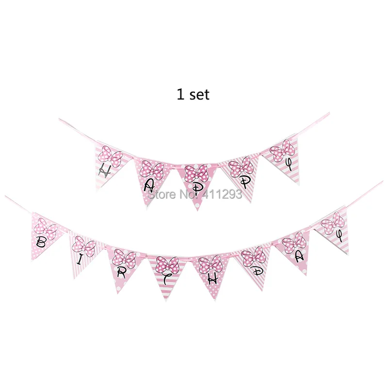 pink Triangle flag 12 шт./лот Микки Минни воздушные шары в форме мыши синий мальчик розовый девочка мультфильм день рождения украшения Дети с днем рождения шары - Цвет: pink Triangle flag