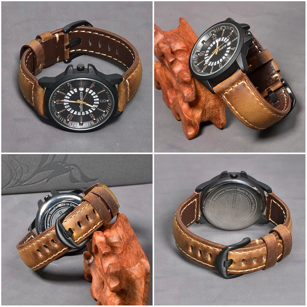 BEAFIRY Crazy Horse Calfskin Leather Watch Band 20mm 22mm 24mm Straps Watchbands Dark Brown Light brown Black Blue Green Belt