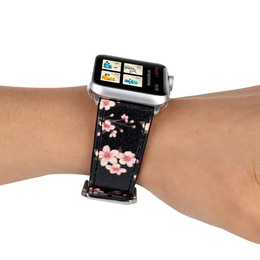 Сливы цветок печатных кожаный ремешок для apple watch серии 4 3 2 из мягкой кожи Замена