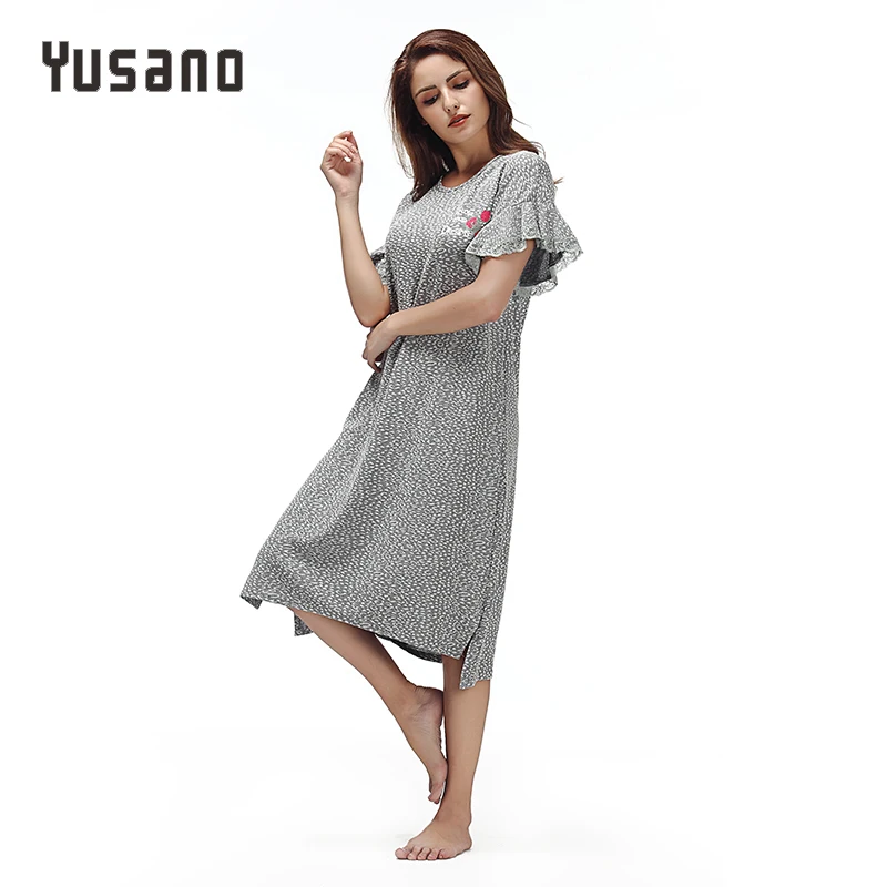 Yusano Sleepwear Dress Women Nightgowns Long Short Sleeve Lace Nightshirts Plus Size Loose Nightwear Casual Homewear Clothes|sleeping dress