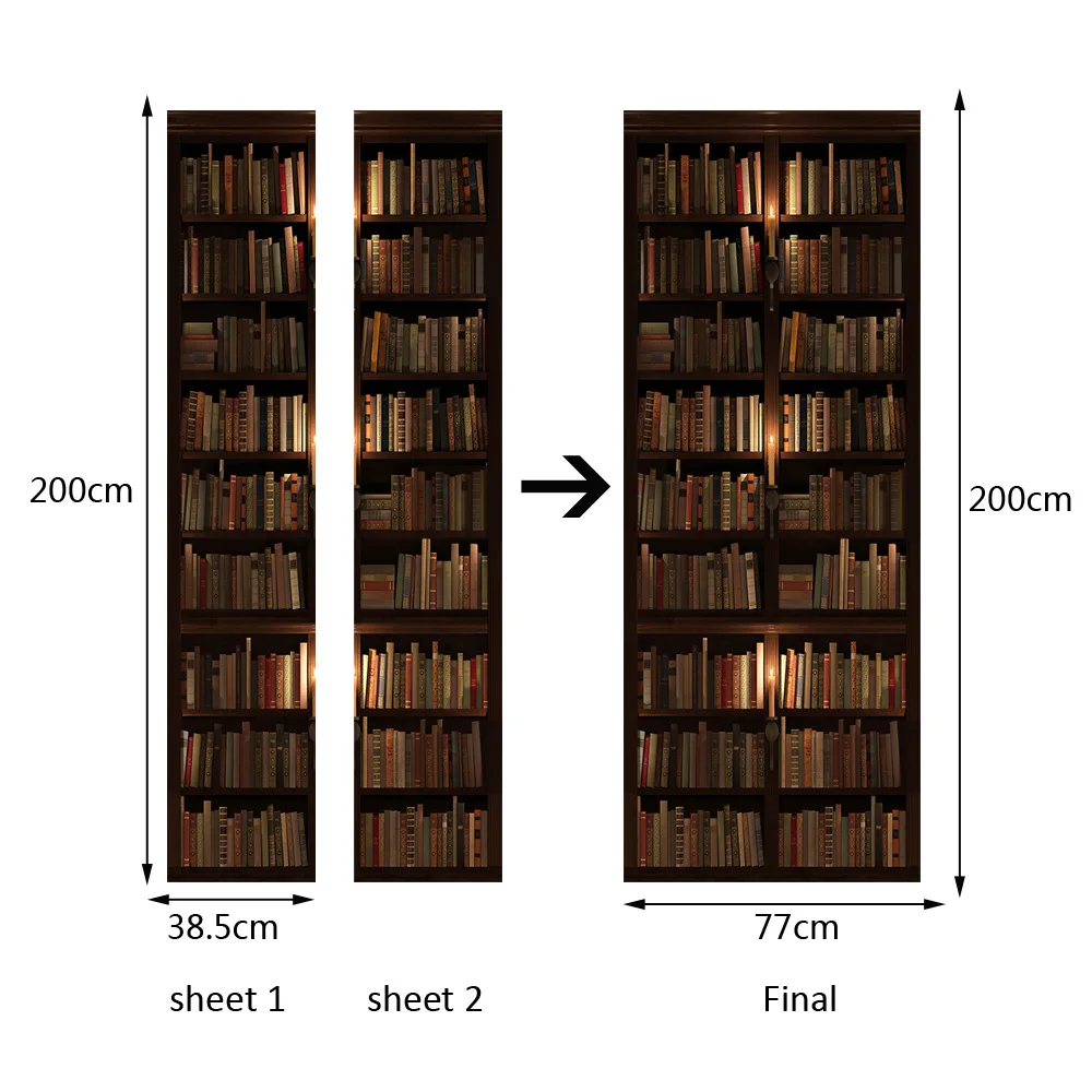 3D Bookcase Pattern Door Renovation Stickers Self-adhesive Murals Waterproof Wall Art Wallpaper Home Decor | Дом и сад