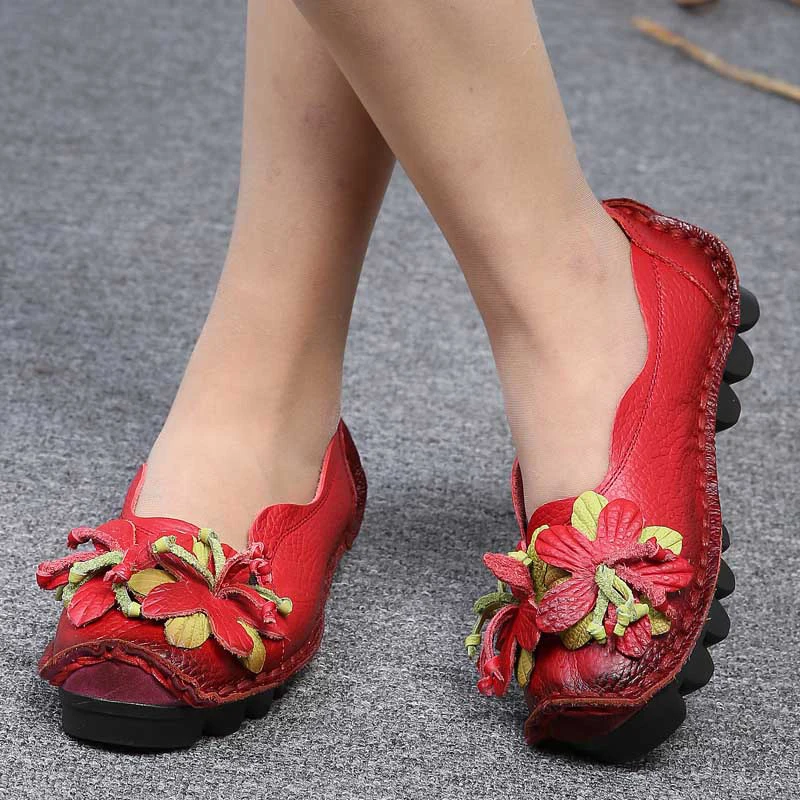 Г., повседневная женская обувь из натуральной кожи Мокасины с цветами, Zapatos De Mujer Talon Femme