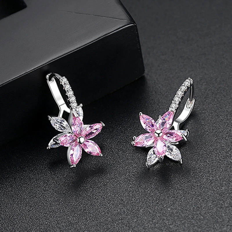 SR:FINEJ Fashion Crystal Flower Stud Earrings Vintage Party Wedding Statement Brincos For Women Luxury Jewelry Gift | Украшения и