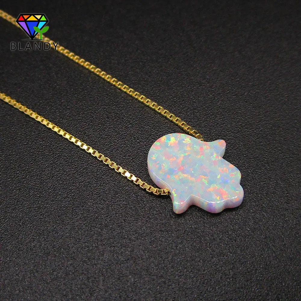 OP17 -Gold plated 4 цвета Мода 925 Серебряная цепочка ручной Хамса из опала ожерелье OP27 темно-синий Фатима рука 11x13 миллиметровый опал серебряные ювелирные изделия - Окраска металла: OP17 -Gold plated