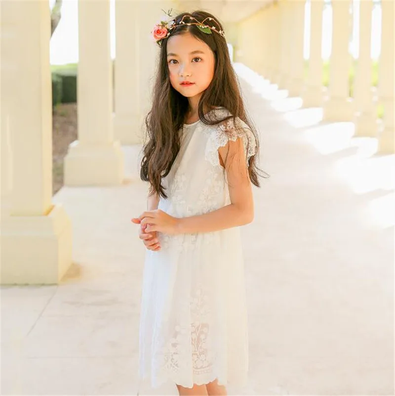 Weoneit Summer Kids Dresses for Girls Lace Sleeveless White Party Princess Casual Dress Daily Wear Clothes | Детская одежда и