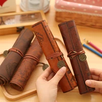 hot vintage leather pencil case for school boys girls pencil bag pencil case school supplies pencil cases