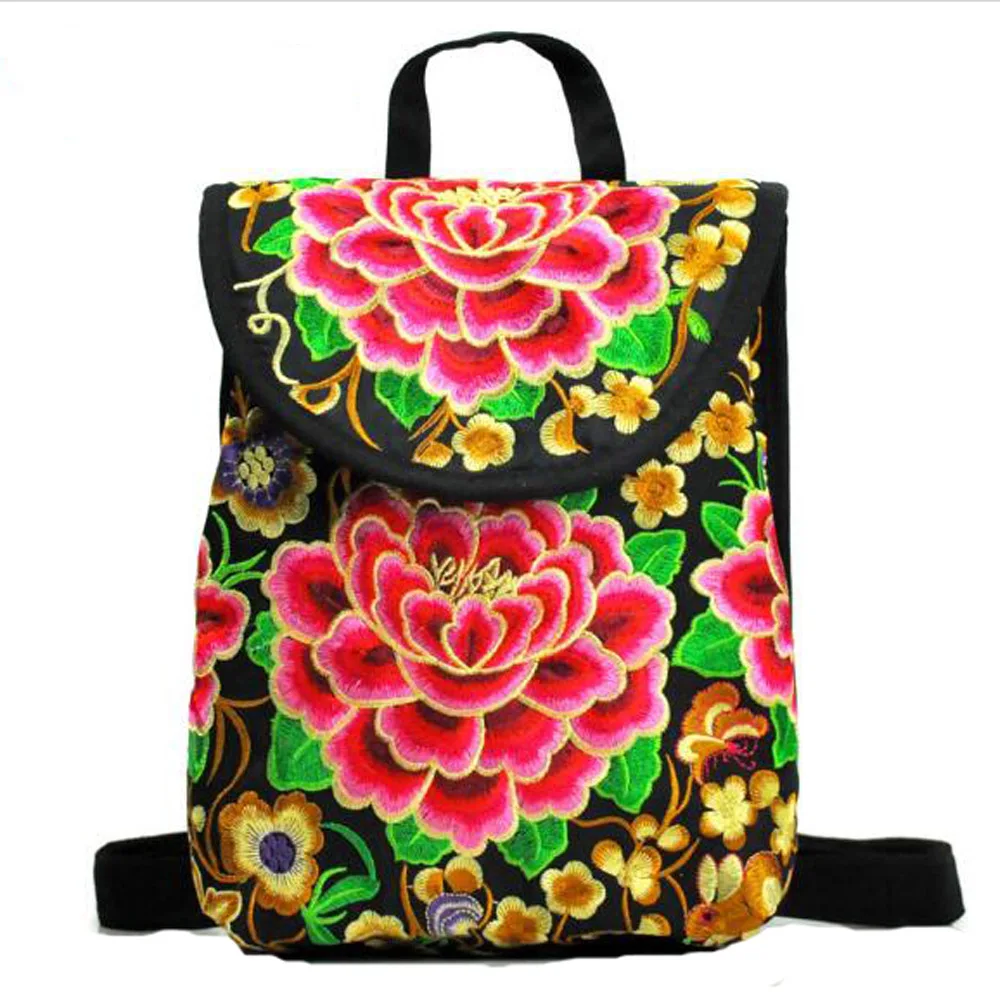 red peony big Винтажный женский рюкзак с вышивкой, тканевая сумка на плечо с цветочной вышивкой, пляжный маленький рюкзак, Mochilas Escolares - Цвет: red peony big