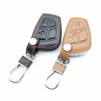 2 button genuine leather car key chain skin case cover for mercedes benz w169 class to b c e s r c200e 260l glk300 accessories