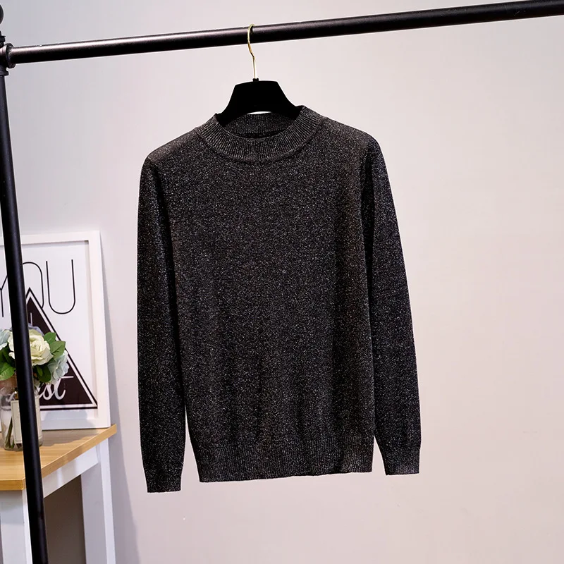 Women pullovers shiny sweater knitted long sleeve tricot autumn warm knit tops glitter jumper Plus Size winter basic top | Женская