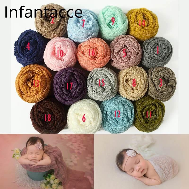 34pcs Newborn Photo Prop Stretchy Knit mohair Wraps Acrylic Stretch cocoon photography accessories wrap photography prop