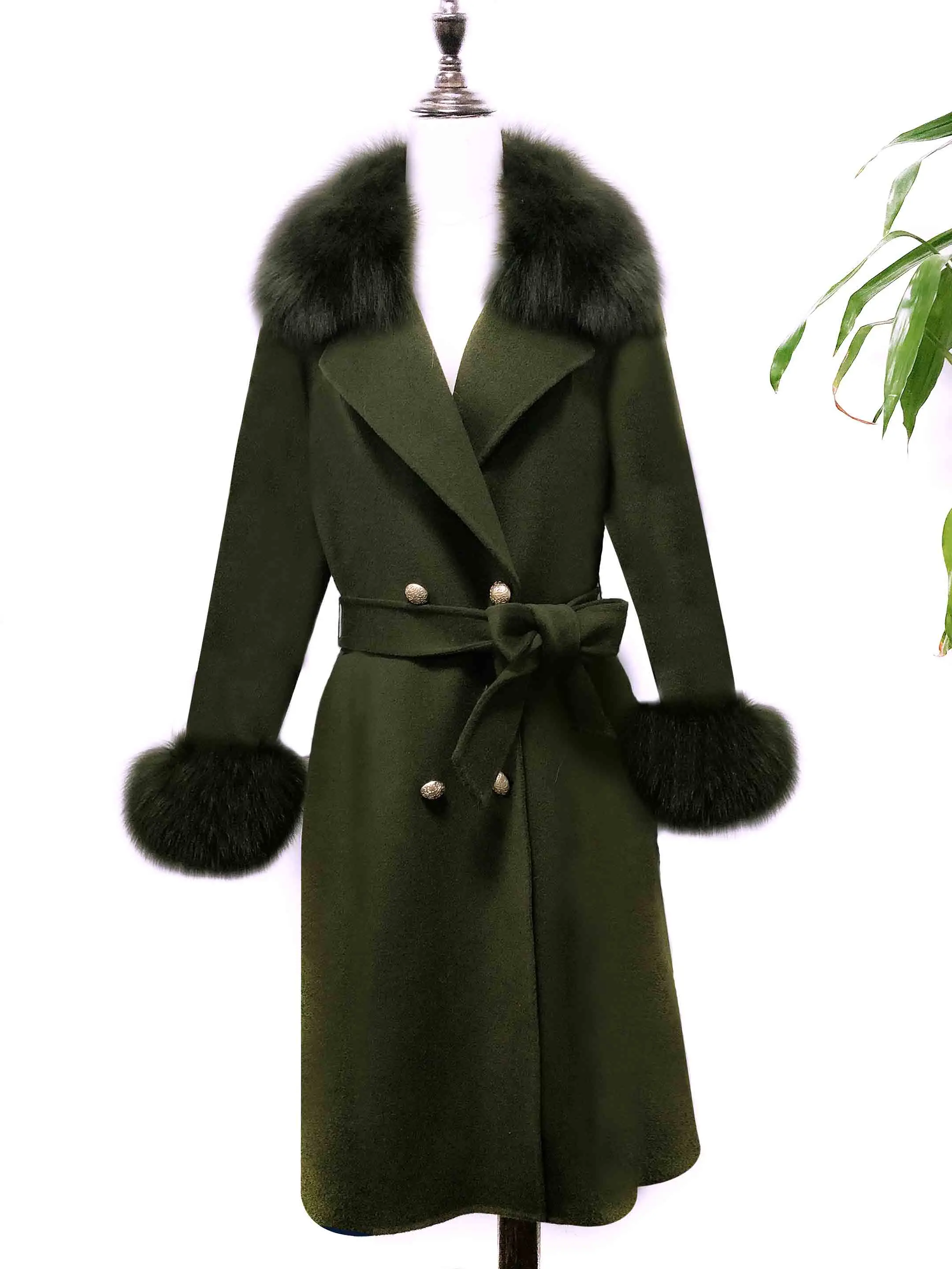 army green Для женщин Зимняя шерстяная одежда пальто Теплый Slim Fit Мода Повседневное Офисные женские туфли смеси женщина куртка меховой капюшон хаки плюс Размеры - Цвет: army green