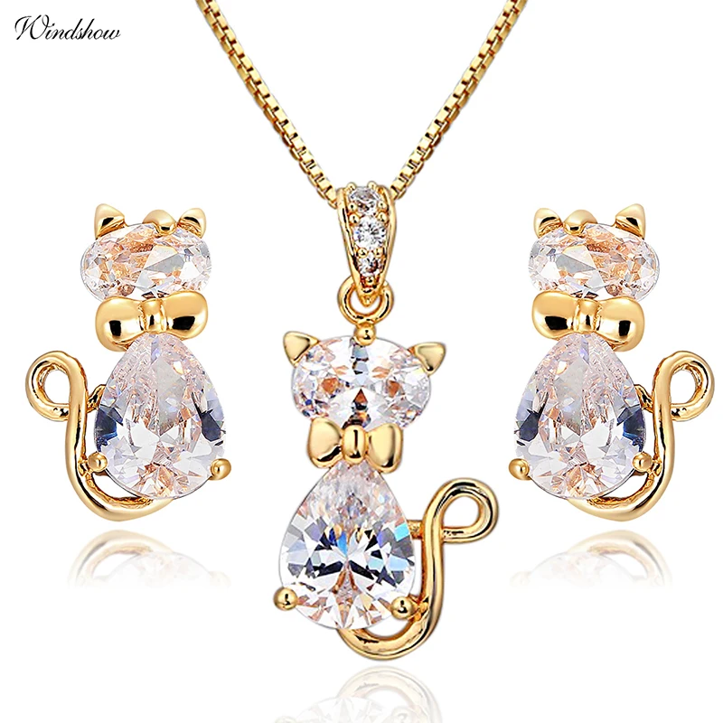 Комплект из колье и серёг с фианитом|gold plated jewelry set|jewelry sets for womenearrings necklace |