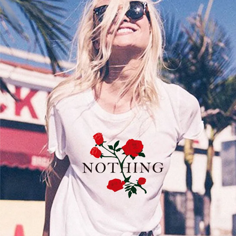New ins web celebrity the same rose print nothing with round neck and short sleeves | Женская одежда