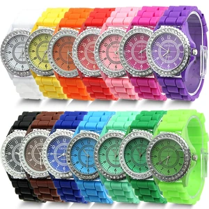 1PC 14 colors Fashion Silicone GENEVA Watch Hot Selling Women Dress Watch Women Rhinestone Watches