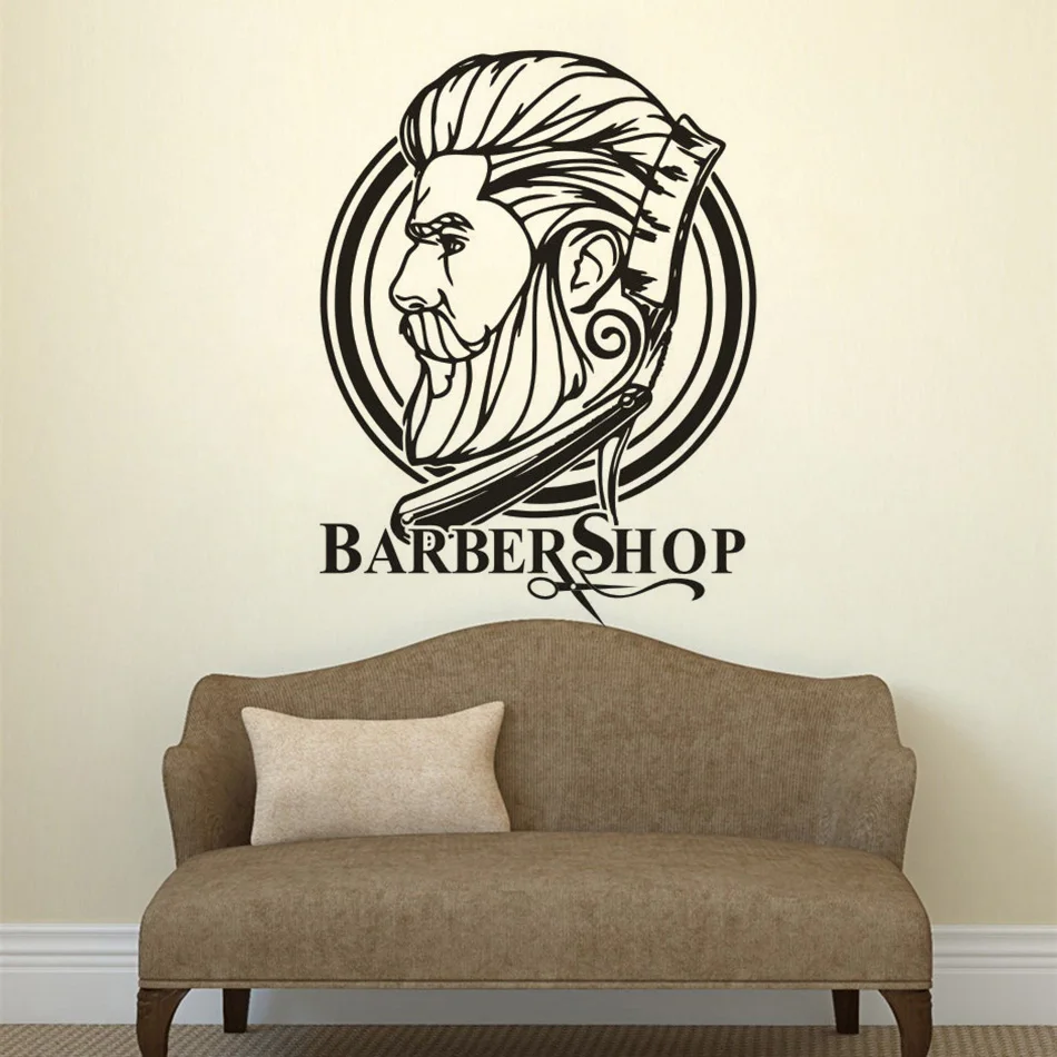 Мужской вырез волос на стену Sitcker Barbershop логотип виниловые наклейки красивые