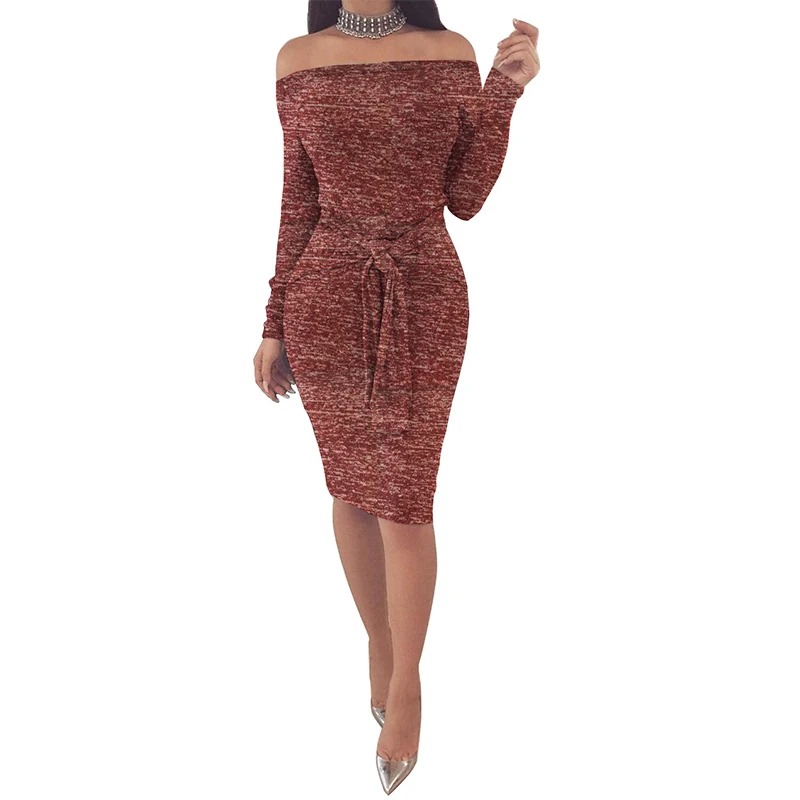 ZTVitality Women Casual Dresses 2018 New Arrival Off Shoulder Full Sleeve Sashes Fashion Bandage Dress Package Hip Sexy Vestidos | Женская