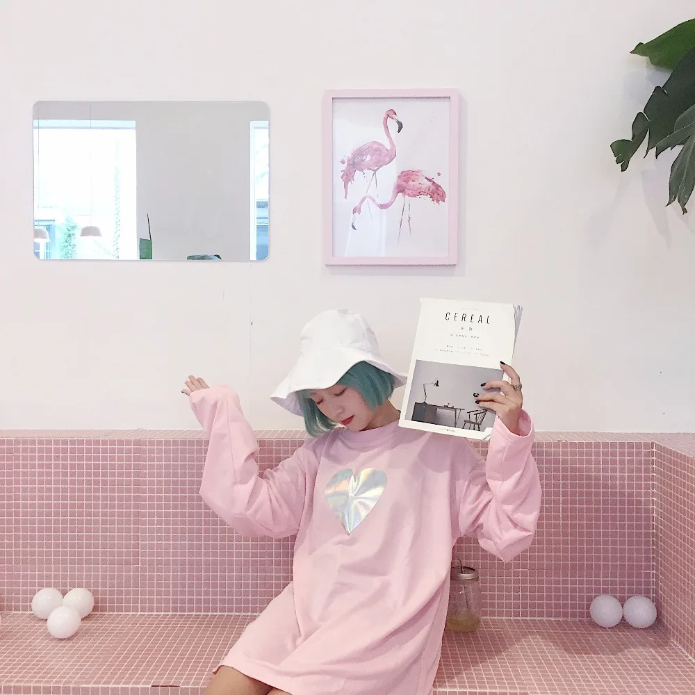 Корейский ulzzang Милая футболка для Для женщин японский Harajuku Стиль лазерной сердце