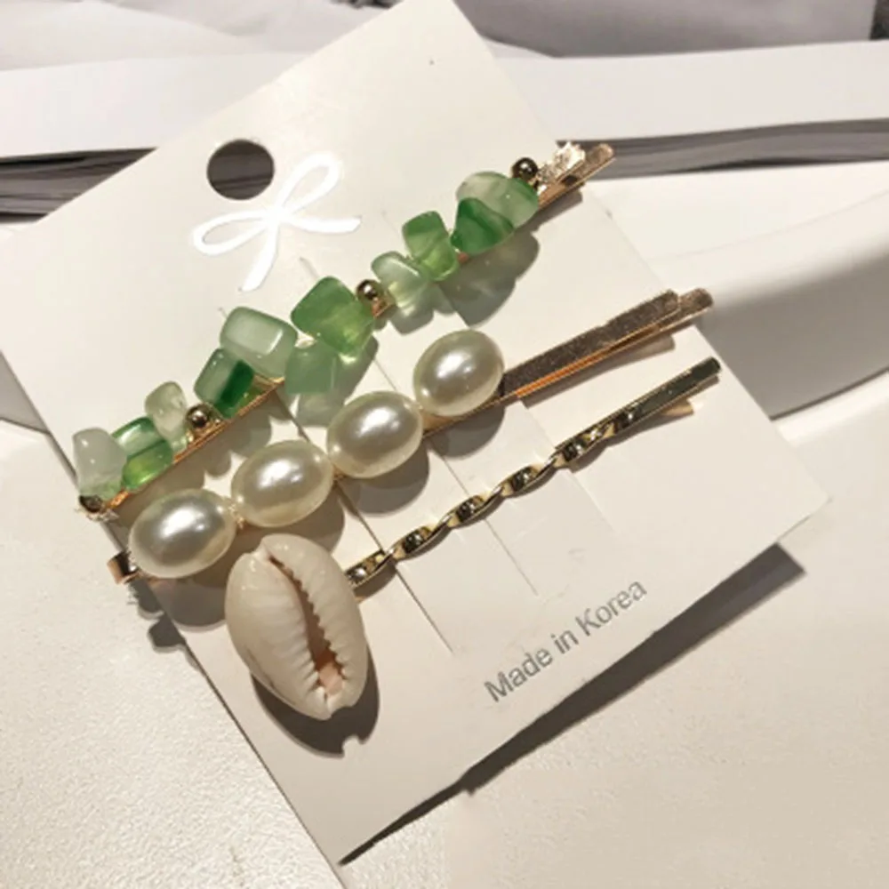 4 5pcs/set New Marine Style Metal Gold Shell Conch Pearl Hairpins Hair Clips for Women Hairgrip Beach Hair Accessories - Цвет: 4