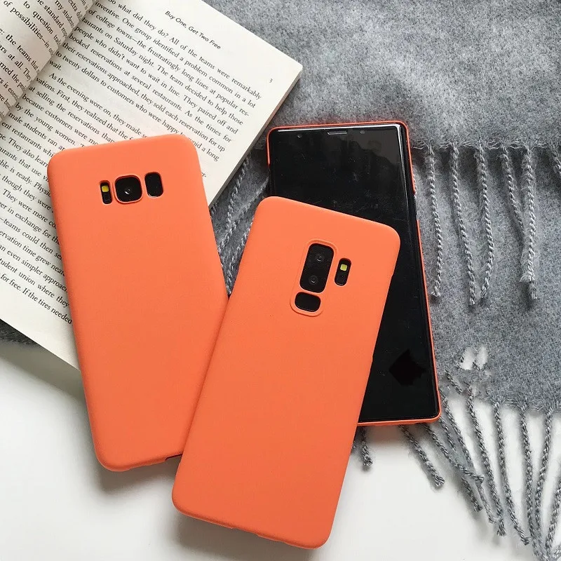 Чехол для Samsung Galaxy S10 S9 Plus S10plus S8 S8Plus Note 8 9 оранжевый однотонный модный жесткий