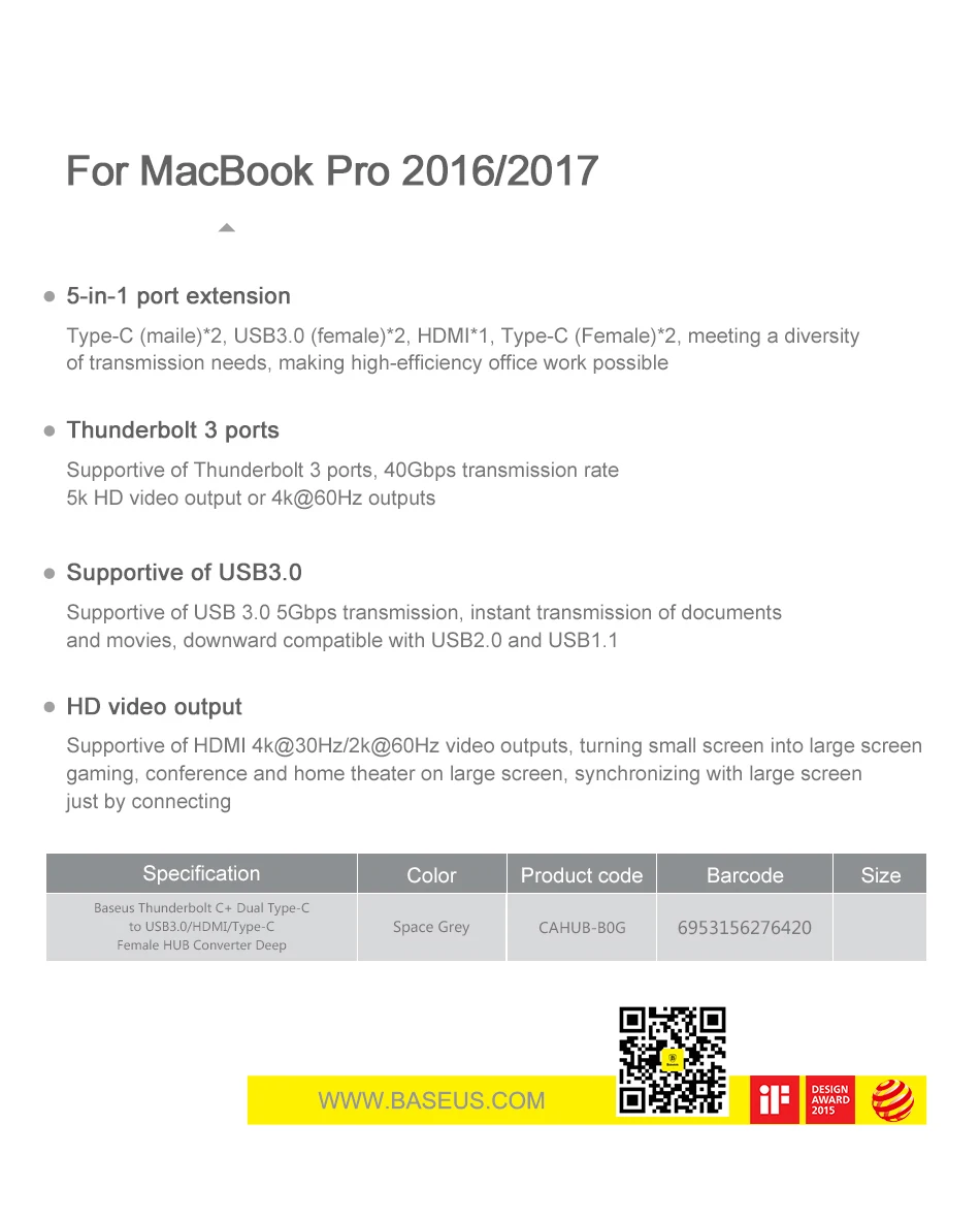 Baseus концентратор USB Type C к HDMI RJ45 Ethernet мульти USB 3,0 Thunderbolt 3 адаптер питания для MacBook Pro Air USB-C док-станция