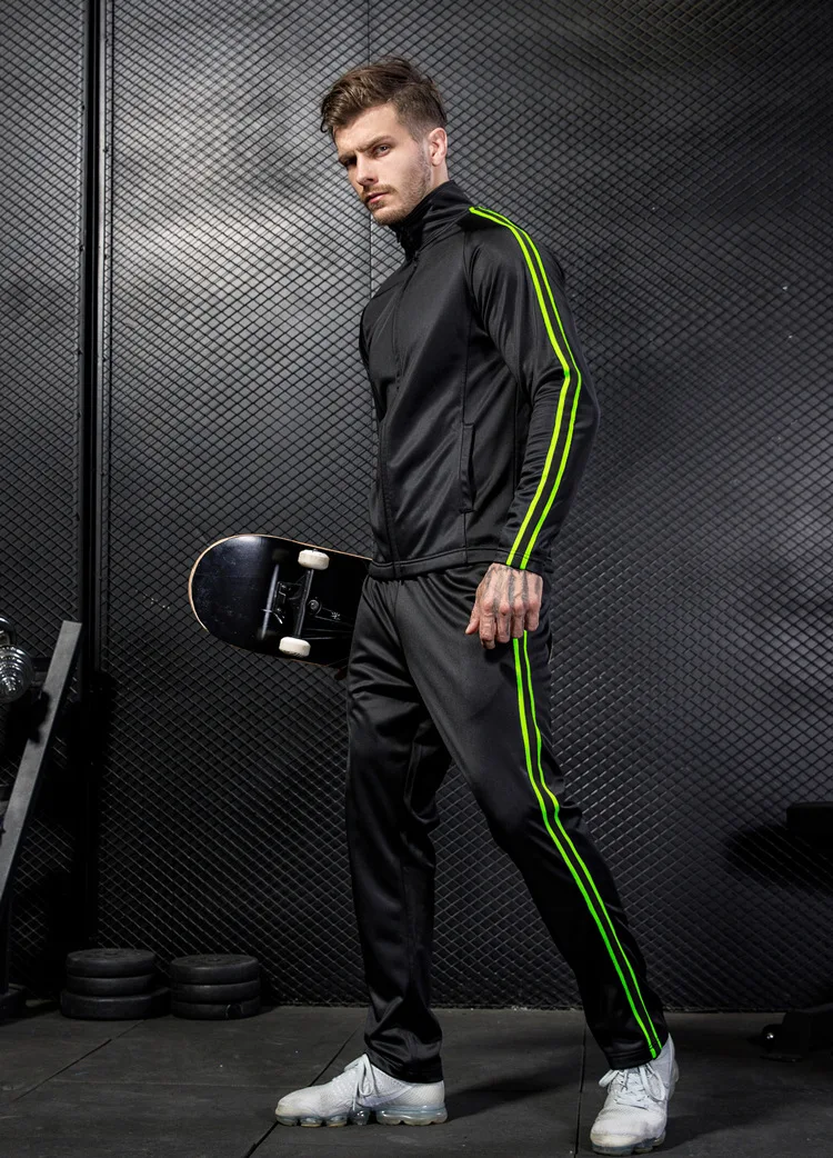 green Fanceey, спортивный костюм, спортивный костюм для мужчин, с боковой полосой, для улицы, мужской спортивный костюм s, спортивная одежда, мужской костюм для фитнеса, одежда для спортзала, набор для бега - Цвет: green