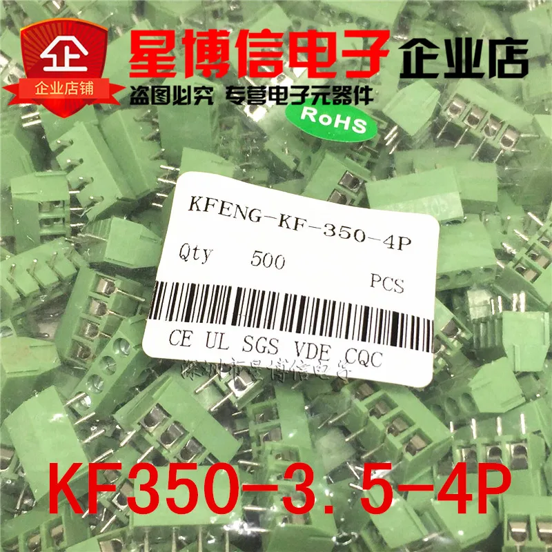 

100 шт./лот KEFENG KF350-3.5-4P KF350-4P KF350 4-контактный 3,5 мм прямой контакт PCB винтовой Клеммник