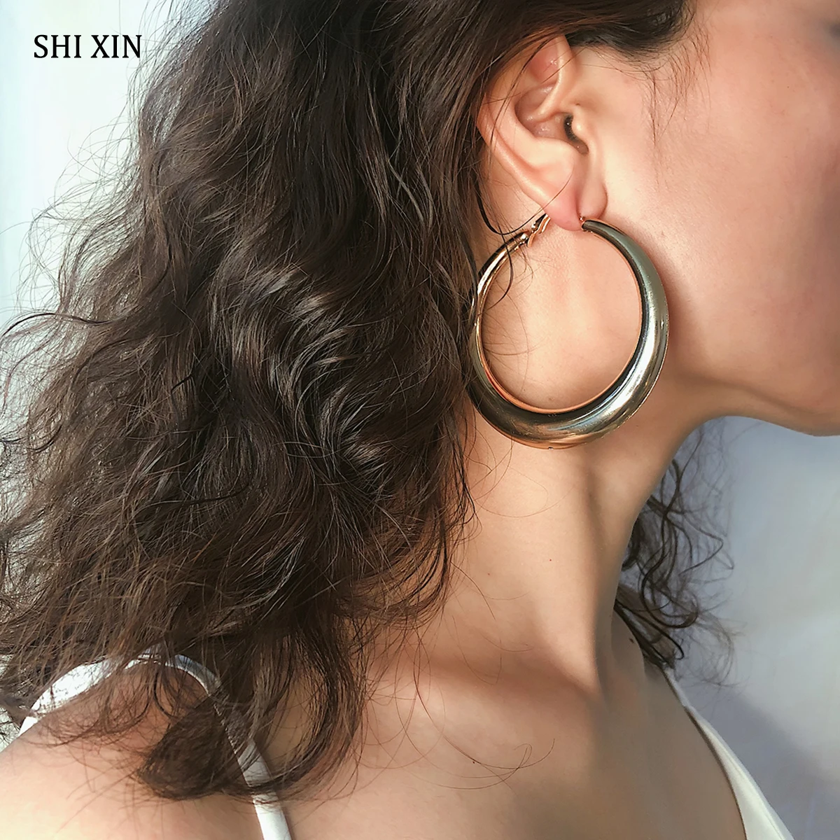 SHIXIN серьги-кольца в стиле панк для женщин большие золотые круглые серьги модные толстые круглые серьги корейские серьги женские ювелирные изделия подарок